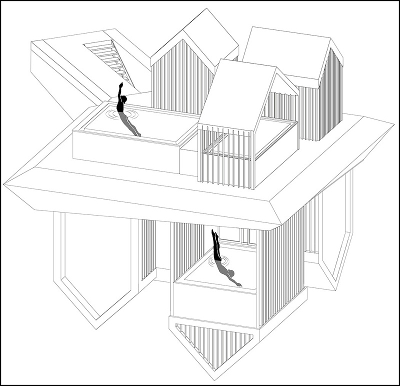 亿伽设计│水疗设计│洗浴设计│“倒吊”的水疗中心：漂浮于天地之间的泳池小屋