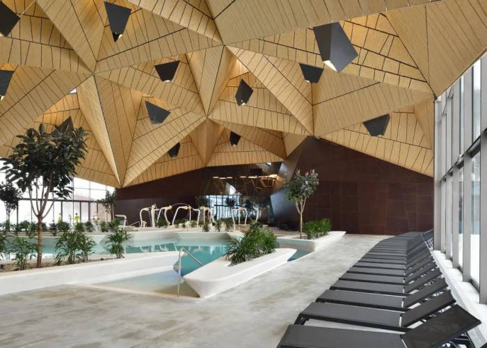 特玛利亚家庭健康中心:用几何屋顶围住的游泳池